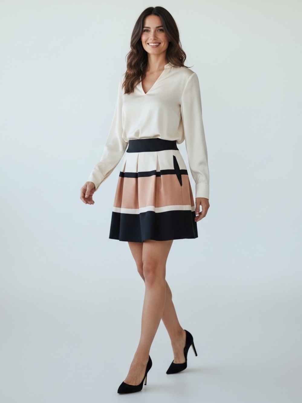 Anthropologie Striped A-line Mini Skirt Tan Black White